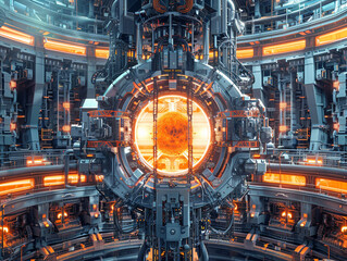 Wall Mural - a futuristic-looking energy generation reactor with a glowing red and orange centre.