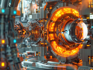 Wall Mural - a futuristic-looking energy generation reactor with a glowing red and orange centre.