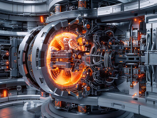 Wall Mural - a futuristic-looking energy generation reactor with a glowing red and orange centre.