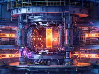 Wall Mural - a futuristic-looking energy generation reactor with a glowing red and orange centre.