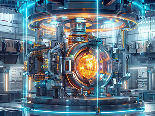 Wall Mural - a futuristic-looking energy generation reactor with a glowing red and orange centre.