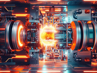 Wall Mural - a futuristic-looking energy generation reactor with a glowing red and orange centre.
