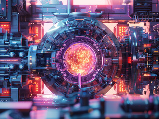Wall Mural - a futuristic-looking energy generation reactor with a glowing red and orange centre.
