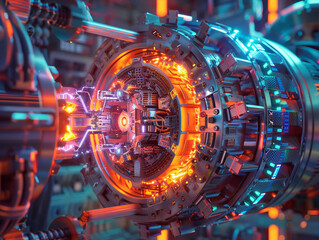Wall Mural - a futuristic-looking energy generation reactor with a glowing red and orange centre.