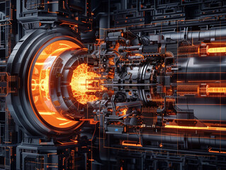 Wall Mural - a futuristic-looking energy generation reactor with a glowing red and orange centre.