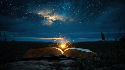 Wall Mural - a peaceful night sky filled with shining stars, with one prominent star glowing brighter than the re