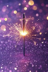 Wall Mural - A sparkler emitting stunning lights against a purple background during a celebration