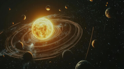 A close up of the sun and planets in the solar system