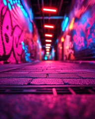 Wall Mural - glowing street art in a dimly lit urban environment, vibrant and rebellious, street glowtime, artist
