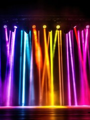 Wall Mural - rainbowcolored lights in vertical stripes, pulsating with intensity, vibrant and modern stage setup