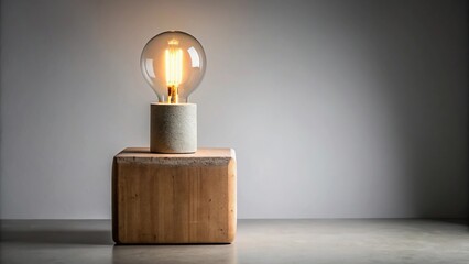 Wall Mural - Minimalistic concrete stone lamp with wood Low Angle