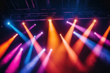Wall Mural - colorful stage lights beams creating an abstract pattern, ideal for concert performance event or par
