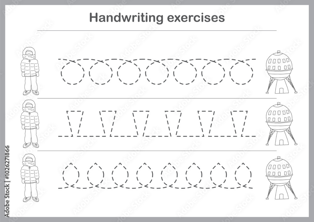 Basic writing exercises. Trace line worksheets for children. Preschool