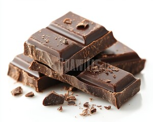 Wall Mural - A single dark chocolate bar piece with smooth texture and sharp edges, isolated on white background 