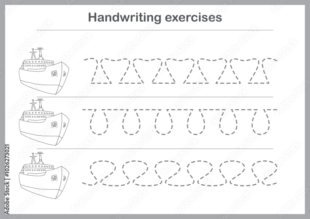 Basic writing exercises. Trace line worksheets for children. Preschool