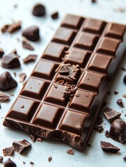 Wall Mural - A single piece of milk chocolate with smooth, shiny surface and crisp edges, isolated on white background 