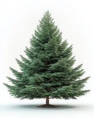 A spruce tree with detailed green needles and a conical shape, isolated on white background 