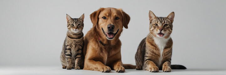 dog and cat portrait on white background isolated. pets and companions. commercial banner for advert