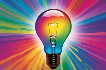 Wall Mural - light bulb with rainbow interior against radiant colors