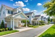 © suchetpong - modern white houses with carports in peaceful suburban neighborhood