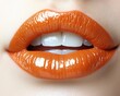 © Teerasak - A close-up of full, glossy orange lips in a relaxed position, isolated on white background