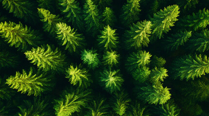 stunning aerial view showcases a vibrant forest, where lush green trees create a natural tapestry. This serene landscape symbolizes growth, tranquility, and the interconnectedness of nature