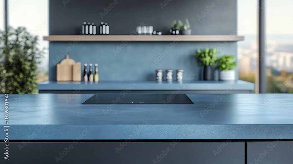 Modern kitchen interior with sleek countertops, minimalist design, and ...