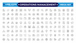 © artshuvo - Operations management web icons in line style. Logistics, business process, maintenance, supply chain, improvement, planning,Audit, processing, operation  collection. Editable stroke outline icon.