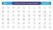 © artshuvo - Operations management web icons in line style. Logistics, business process, maintenance, supply chain, improvement, planning,Audit, processing, operation  collection. Editable stroke outline icon.