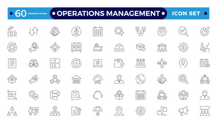 operations management web icons in line style. logistics, business process, maintenance, supply chai