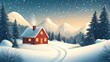 © Umi Sakina - A cozy cabin nestled in a snowy mountain landscape with a winding path leading up to it.