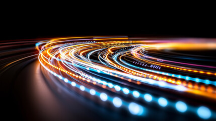 Poster - Dynamic light trails create mesmerizing visual effect, showcasing vibrant colors and fluid motion. This captures essence of energy and movement in captivating way