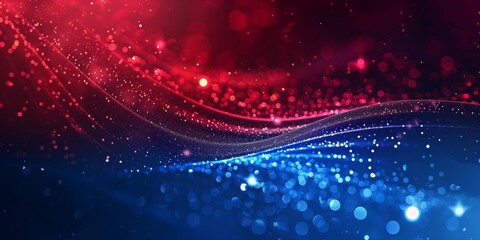 Wall Mural - abstract light particles in red and blue with a bokeh effect, forming smooth flowing curves on a dar