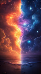 Wall Mural - galaxies, stars, and nebulae, symbolizing the vastness of the universe, exploration, and the connection between humanity and the cosmos