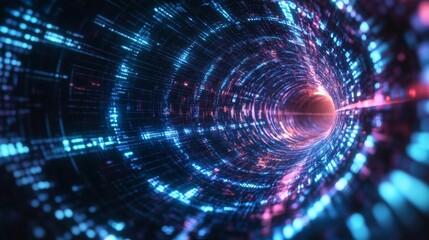 Aufkleber - A digital tunnel of vibrant blue and pink light beams, creating a futuristic visual effect, suggesting movement and energy.