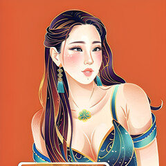 chinese beautiful woman vector illustration isolated