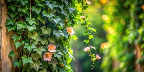 Wall Mural - Mysterious ivy-covered retreat seen from a low angle