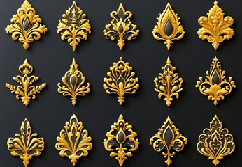 Wall Mural - Golden ornate designs on a black background.