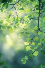 Poster - A soothing image of dew-kissed green leaves illuminated by soft light, showcasing a tranquil and refreshing natural scene.