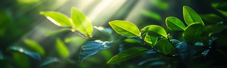 Poster - Lush green leaves illuminated by soft sunlight create a serene natural ambiance, highlighting the beauty of nature.