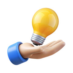 idea Support hand with Lightbulb  3d cartoon style illustration