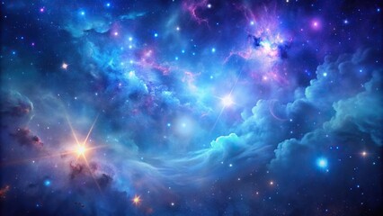 Wall Mural - mystical outer space with stars and nebulae in blue and purple tones forced perspective