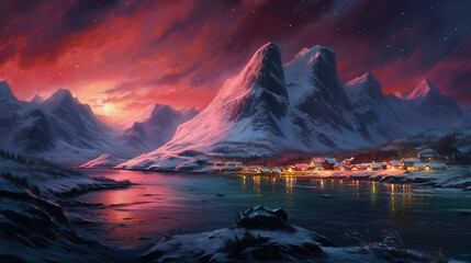 Wall Mural - lofoten’s nighttime magic an enchanting experience under the northern lights
