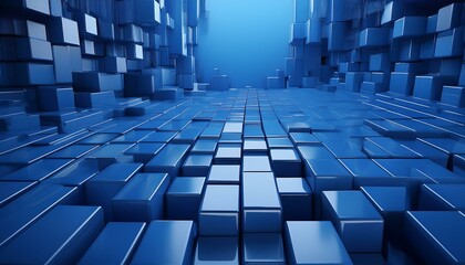 blue 3d blocks arranged to create a tech abstract wallpaper 3d render