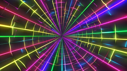 Wall Mural - Abstract yellow green pink blue neon hyper tunnel warp wormhole space in the tunnel 3d illustration