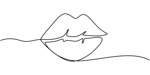1 Lips continuous one line drawing of isolated outline vector icon, Vector lips continuous one line drawing illustration. Female hand drawn mouth linear silhouette icon. Minimal design element