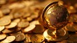 © Anna - Golden globe on bitcoin and cryptocurrency coins reflecting global financial concepts
