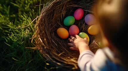 easter eggs in a nest