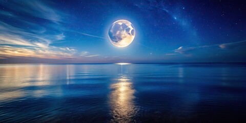 night landscape with moon glowing on the sea created with medium shot