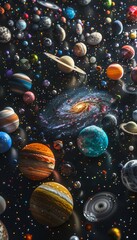 Wall Mural - stunning image of a vibrant star field featuring swirling galaxies, asteroids, and colorful planets